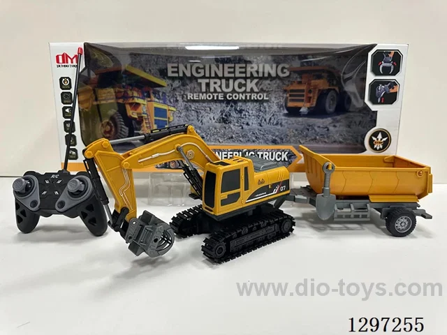 1:22, 6ch plastic grapple engineering RC crawler excavator with lights, rear self-unloading trailer (included battery)