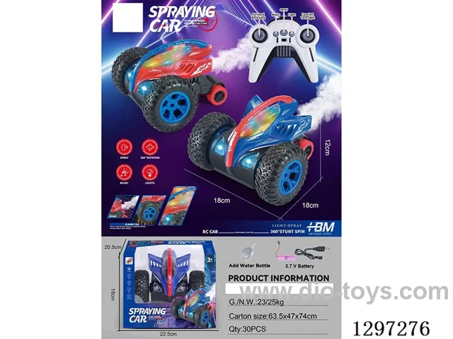 7ch Manta Ray RC Stunt Car + spray + Lights + Music + Included Battery, USB Charging - Red/Blue