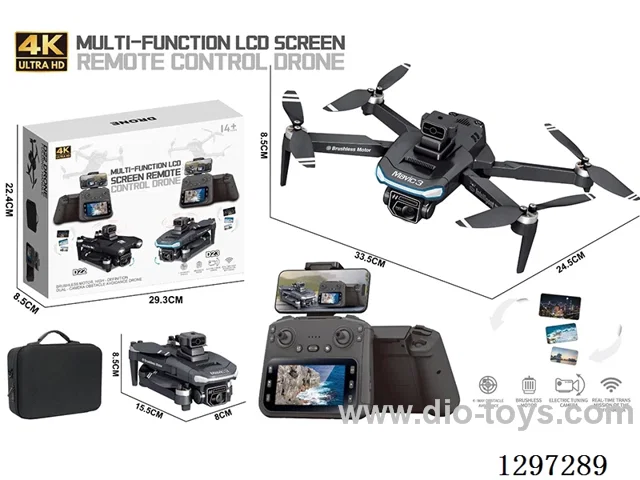 4.3-inch Screen Control (Real-time WiFi Transmission) Brushless Motor Drone with WiFi HD 4K Dual Cameras, Light Flow Tracking, ESC-Controlled Camera, 4-Directional Obstacle Avoidance