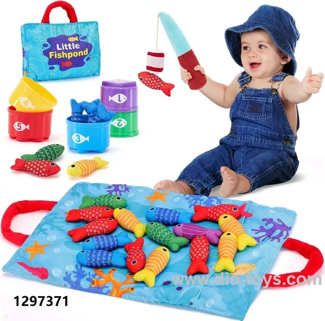 Fishing Set: (1 fishing rod + 15 small fish + 5 cups + 1 storage bag) in color box