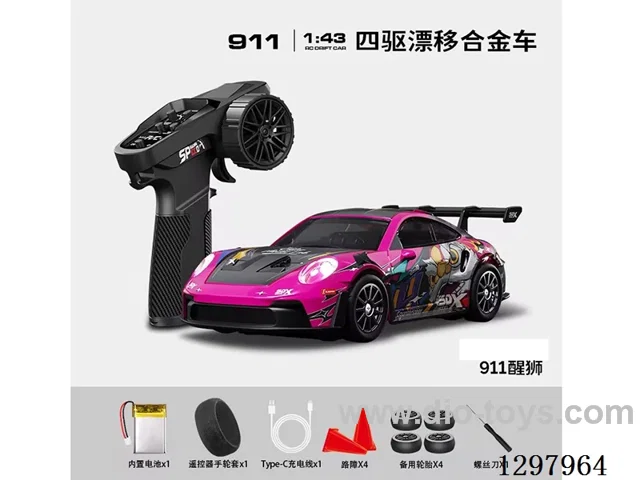 1:43 911 4WD RC Drift Die-Cast Car, 2.4G, Full-Scale (Gyro), Battery Included, Painted