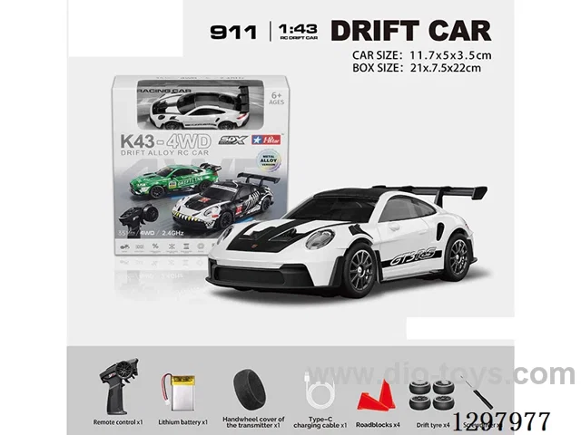1:43 911 4WD RC Drift Die-Cast Car, 2.4G, Full-Scale (Gyro), Battery Included