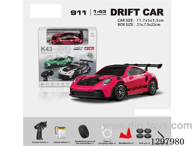 1:43 911 4WD RC Drift Die-Cast Car, 2.4G, Full-Scale (Gyro), Battery Included