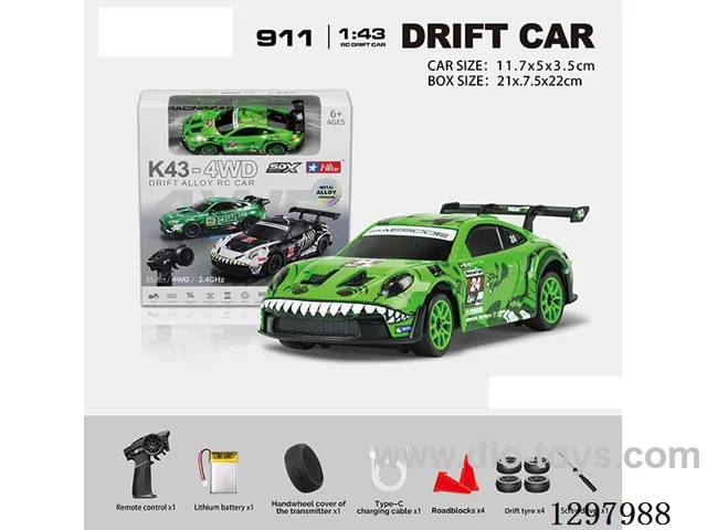 1:43 911 4WD RC Drift Die-Cast Car, 2.4G, Full-Scale (Gyro), Battery Included, Painted