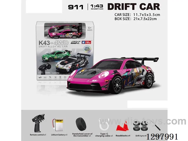 1:43 911 4WD RC Drift Die-Cast Car, 2.4G, Full-Scale (Gyro), Battery Included, Painted