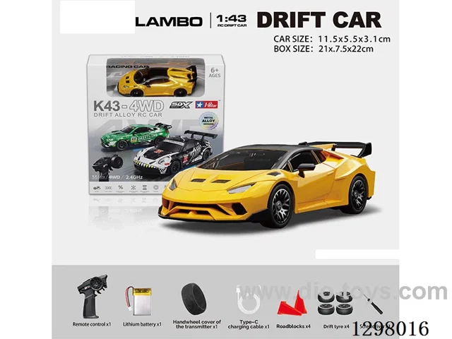 1:43 Lamborghini 4WD RC Drift Die-Cast Car, 2.4G Full-Scale (Gyro) Battery Included