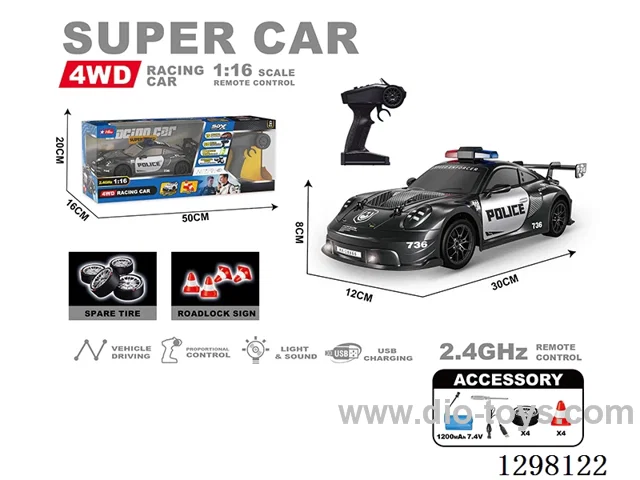 1:16 PVC Semi-Scale Drift Porsche Police Car (with spray effects and undercarriage lights), pre-assembled