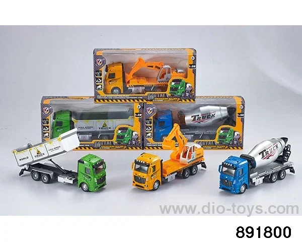 1:38 Mixed color pull back alloy engineering vehicle in window box