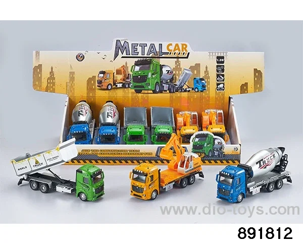 1:38 Mixed color pull back alloy engineering vehicle in display box