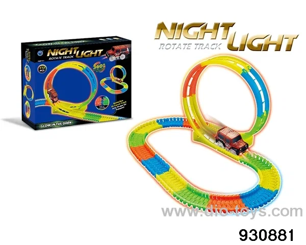 Glow-in-the-dark Track Car (360-degree rotation, 112PCS, 2 AAA battery not included)