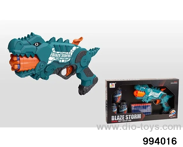 Dinosaur soft bullet gun (10 round heads+10 suction cups+3 aiming cans) in display box