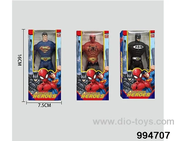 Spiderman Batman Superman 16CM with light in window box