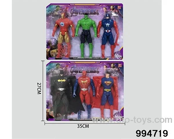 3pcs Spider-Man Batman Superman US Captain Green Giant Black Spider-Man Iron 21CM in blister