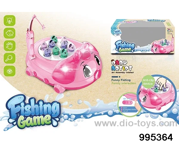 Piglet turntable fishing game with music in window box