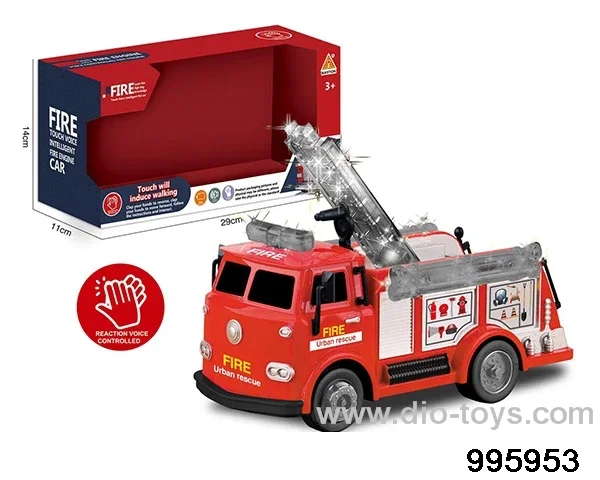 Voice touch fire truck with light music 3AA not included in window box