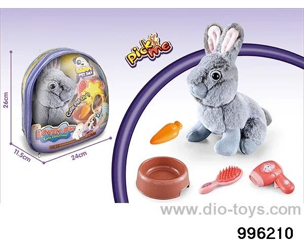 Plush Rabbit Pure Grey Dutch Rabbit+BB Whistle+Dressing Set in PVC packsack