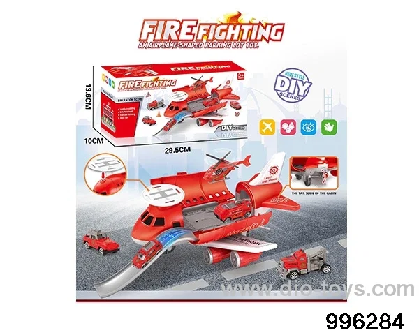 Fire-fighting series retractable rail aircraft+(3 AB vehicles) (1AB small aircraft) (6 roadblocks) in color box