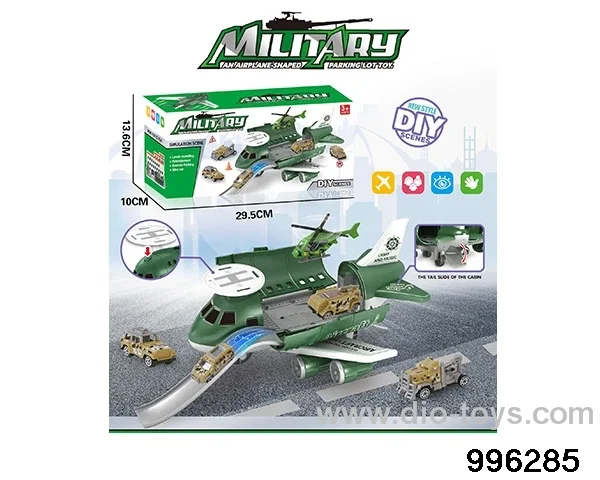 Military series retractable rail aircraft+(3 AB vehicles) (1AB small aircraft) (6 roadblocks) in color box