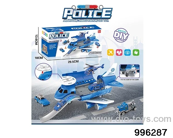 Police series retractable rail aircraft+(3 AB vehicles) (1AB small aircraft) (6 roadblocks) in color box