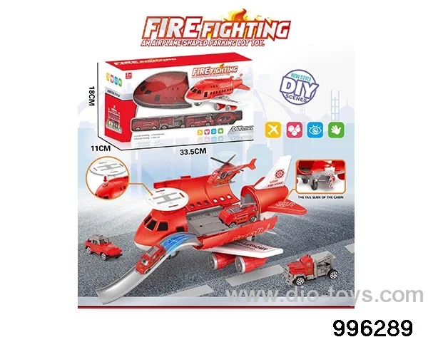 Fire-fighting series retractable rail aircraft+(3 AB vehicles) (1AB small aircraft) (6 roadblocks) in window box