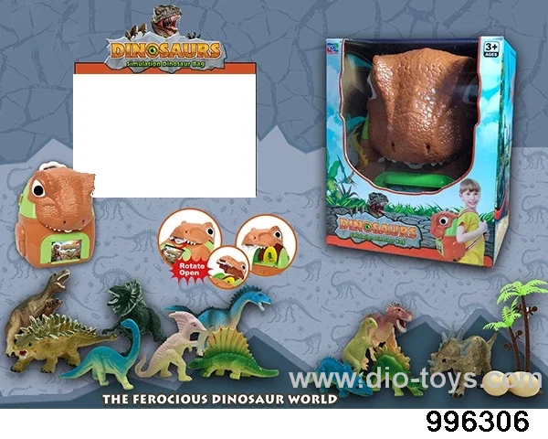 Dinosaur backpack in window box