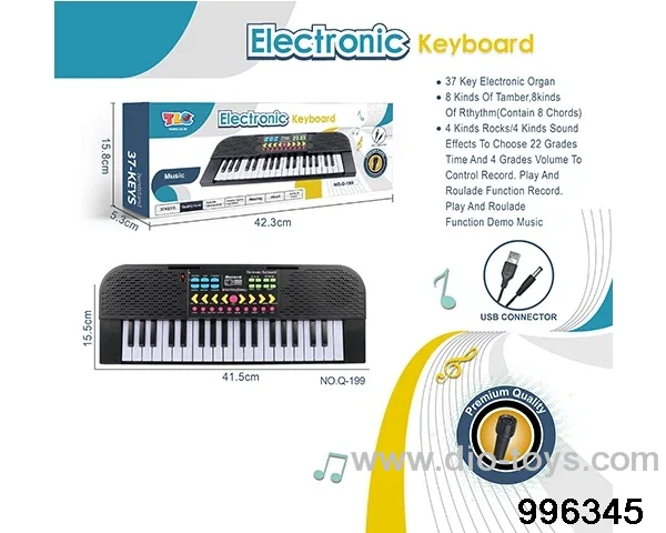 37 button multi-function electronic organ with microphone, USB interface cable (black) in color box