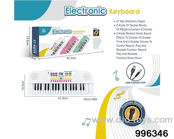 37 button multi-function electronic organ with microphone, USB interface cable (white) in color box