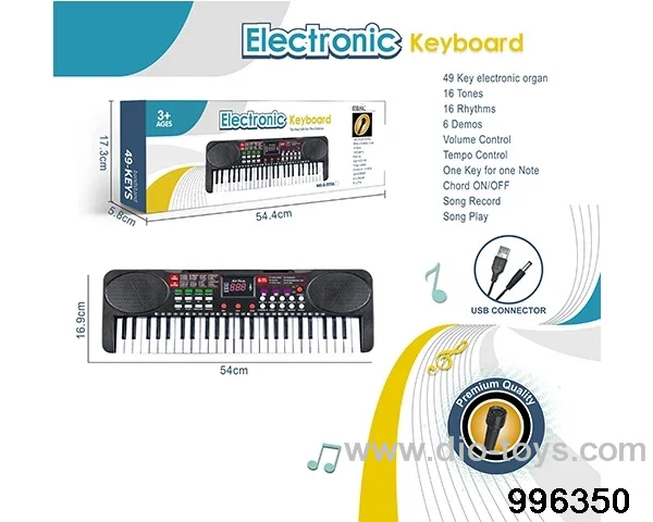 49-key multi-function electronic organ with microphone, USB interface cable in color box