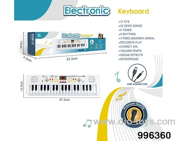 37 button multi-function electronic organ with USB cable, microphone (white) in color box