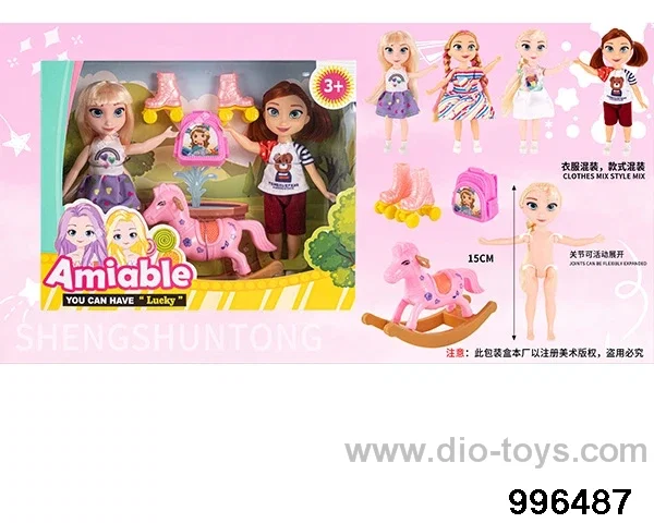 6-inch full-body articulated Aisha sisters casual wear+swing horse+schoolbag+skates in window box