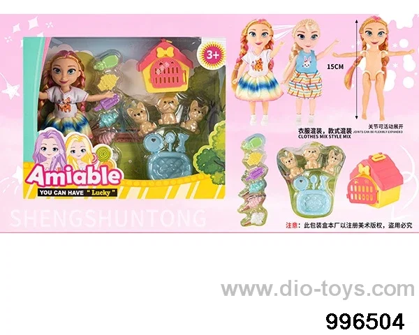 6-inch full-body articulated Anna casual wear+3 dog blister+dog cage+ice cream 6-piece blister in window box