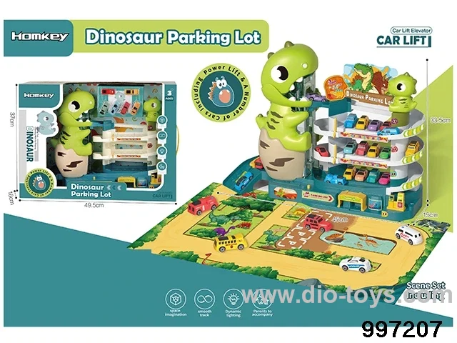 dinosaur parking lot with 6 pcs car