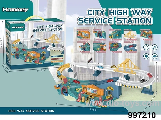city high way service station with 4pcs car