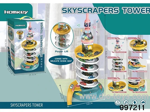 skyscrapers tower with 4pcs car