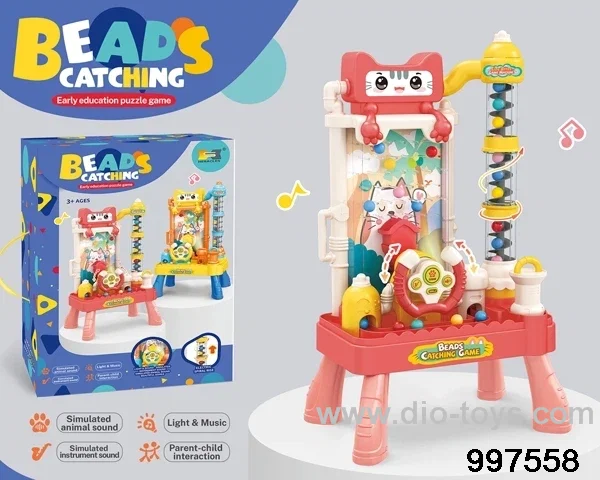 Musical beads catching game board game educational toy with lights - pink color