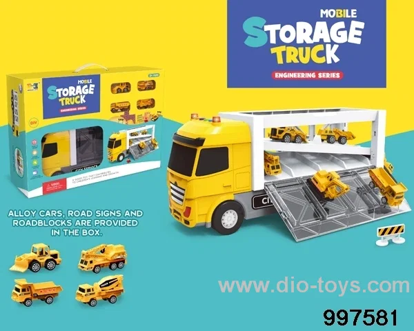 large-sized inertial storage container truck parking lot with sounds and lights
