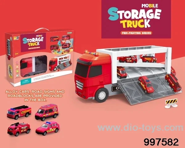 large-sized inertial storage container truck parking lot with sounds and lights