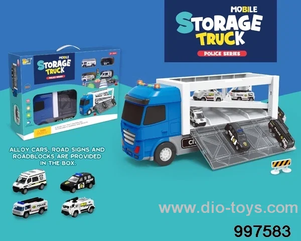 large-sized inertial storage container truck parking lot with sounds and lights