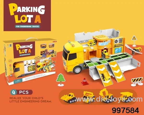 2 in 1 inertial deformational container truck moving engineering parking lot with sounds and lights