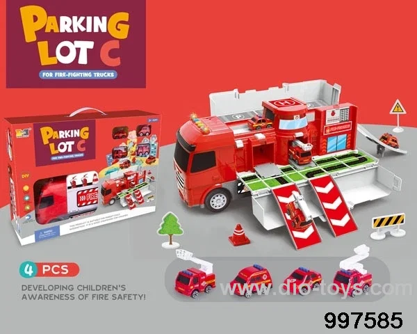 2 in 1 inertial deformational container truck moving fire-fighting parking lot with sounds and lights