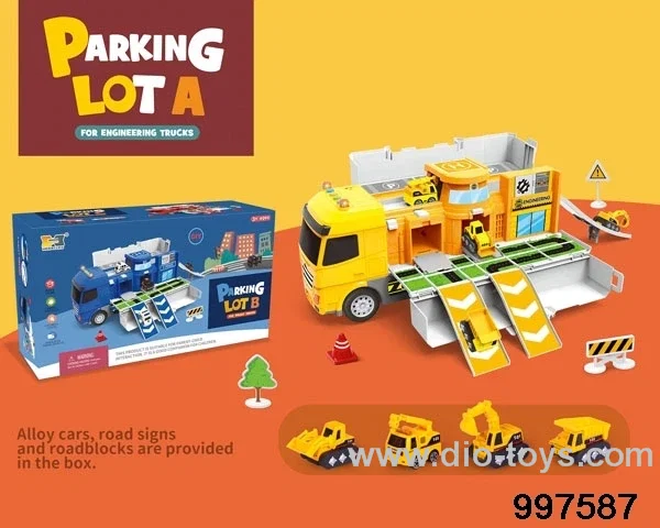 2 in 1 inertial deformational container truck moving engineering parking lot with sounds and lights
