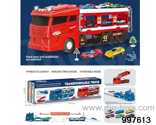 Euro-style shortheaded red inertial truck with catapult track with sound and light