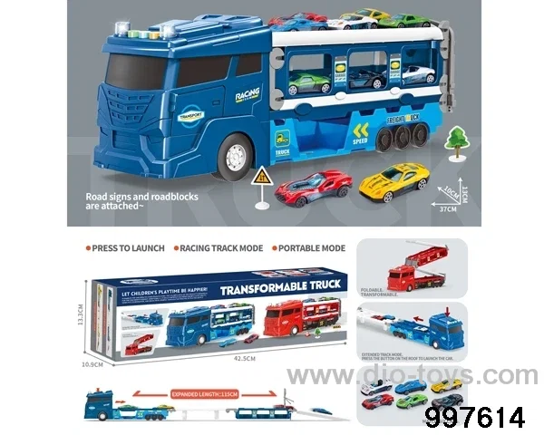 Euro-style shortheaded blue inertial truck with catapult track with sound and light
