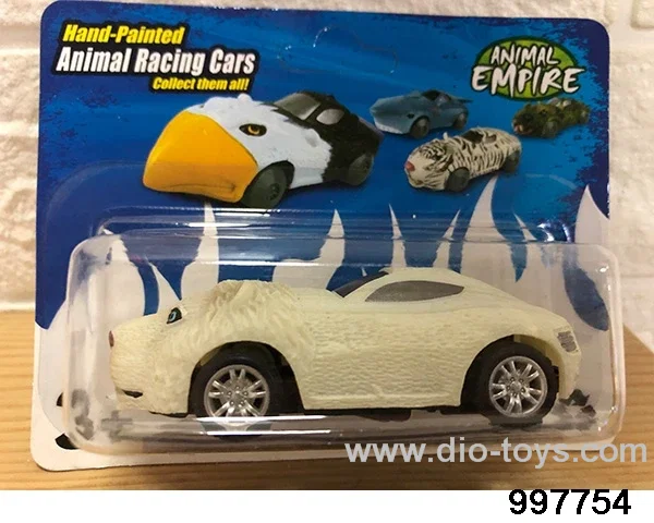Inertia/return animal sports car - white lion in Blister card