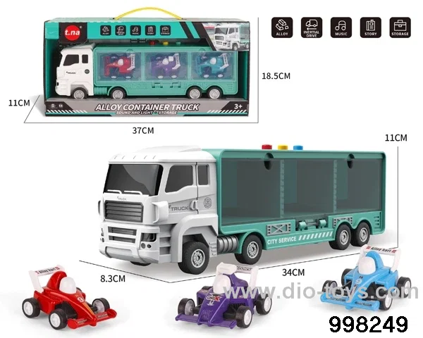free wheel container truck with 3pcs pull back alloy car