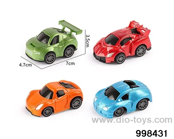 Four 4-color paint recoil car models in opp bag