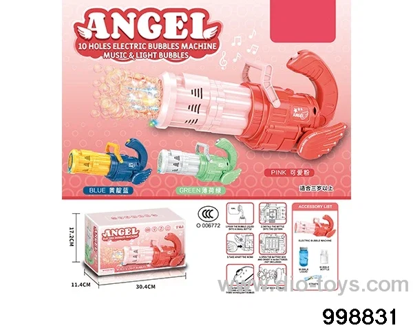 Angel Gatlin electric 10-hole automatic water absorption light music bubble machine in color box