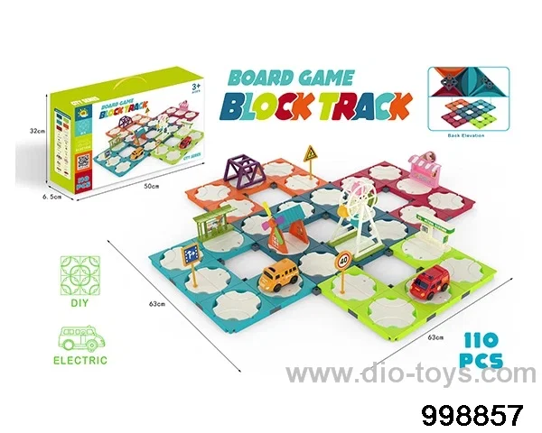 Building block electric track (fire truck+school bus, 110PCS) in color box