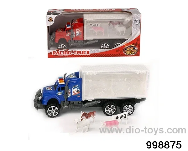 Inertia tractor carriage loaded with cattle, horses, sheep and pigs