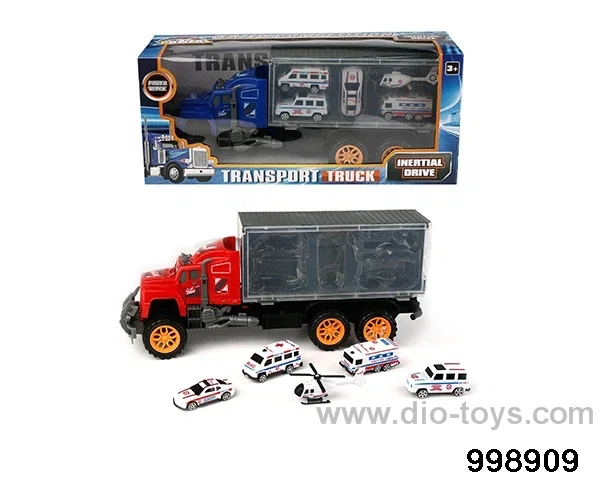 Inertia tractor carriage towing 4 ambulances+aircraft (plastic) in window box